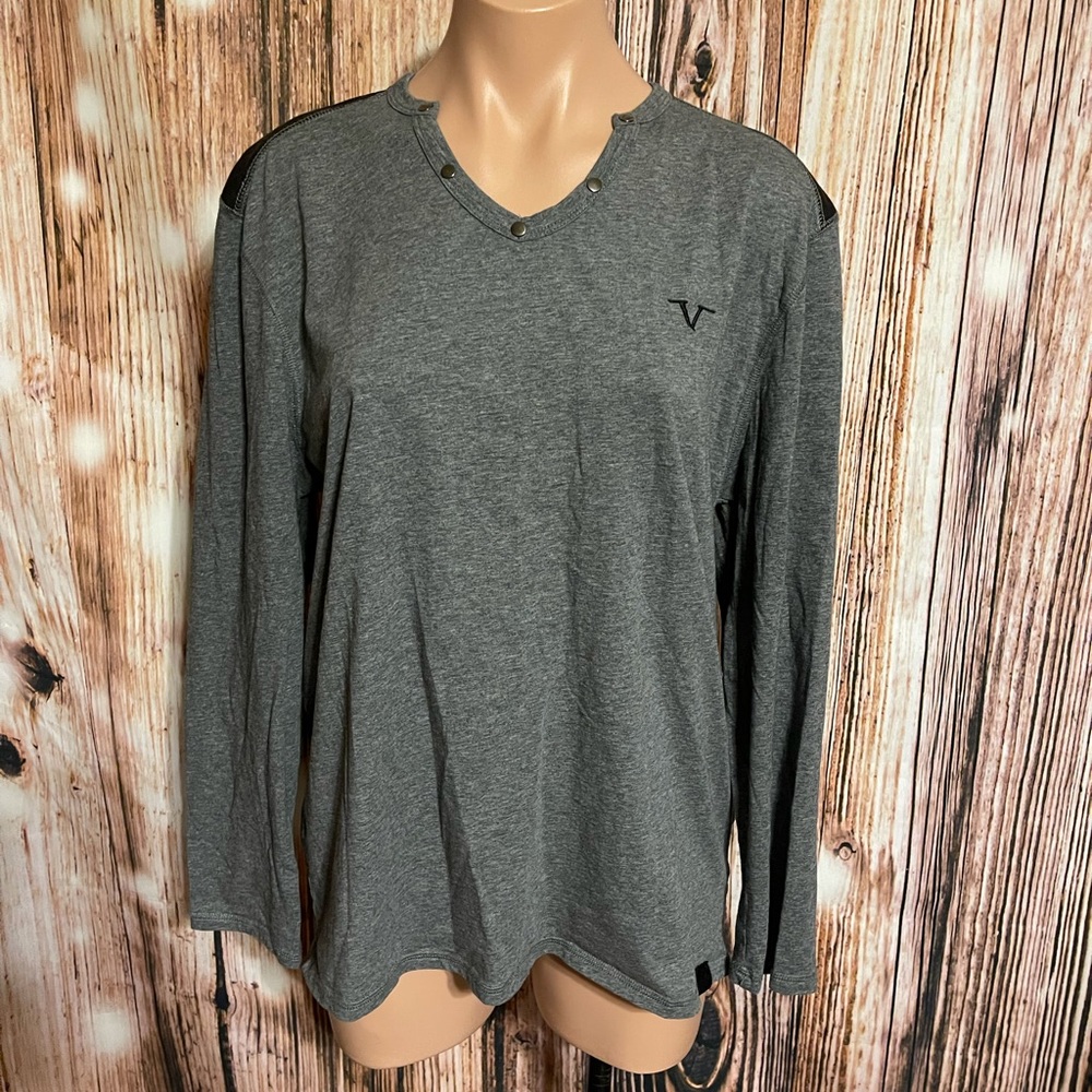 Versace Gray Long Sleeve V-Neck Tee